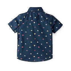 Babyhug Cotton Woven Half Sleeves Shirt Vehicle Print- Navy Blue