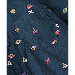 Babyhug Cotton Woven Half Sleeves Shirt Vehicle Print- Navy Blue