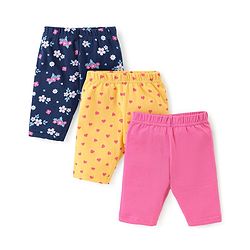 Babyhug Knit Three Fourth Leggings Floral Hearts & Solid Print Pack of 3 -Multicolour