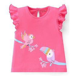 Babyhug Cotton Knit Frill Sleeves Polka Dots & Birds Printed T-Shirts Pack of 3 - Multicolour