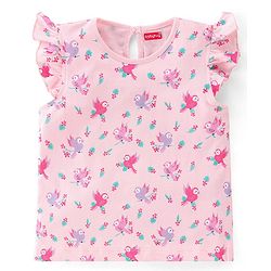 Babyhug Cotton Knit Frill Sleeves Polka Dots & Birds Printed T-Shirts Pack of 3 - Multicolour