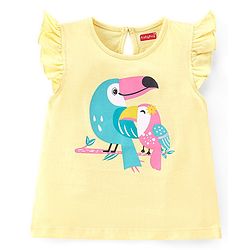 Babyhug Cotton Knit Frill Sleeves Floral & Toucan Bird Printed T-Shirts Pack of 3 - Pink & Yellow