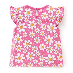 Babyhug Cotton Knit Frill Sleeves Floral & Toucan Bird Printed T-Shirts Pack of 3 - Pink & Yellow