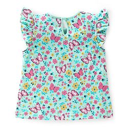 Babyhug 100% Cotton Frill Sleeves Tops with Floral Graphics Pack of 3 - Purple Green & Yellow
