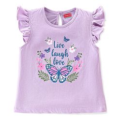 Babyhug 100% Cotton Frill Sleeves Tops with Floral Graphics Pack of 3 - Purple Green & Yellow