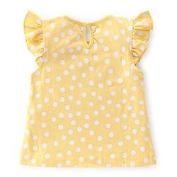 Babyhug 100% Cotton Frill Sleeves Tops with Floral Graphics Pack of 3 - Purple Green & Yellow