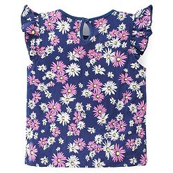 Babyhug 100% Cotton Knit Frill Sleeves Tops with Floral Graphics Pack Of 3 - Pink Navy Blue & Yellow