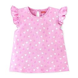 Babyhug 100% Cotton Knit Frill Sleeves Tops with Floral Graphics Pack Of 3 - Pink Navy Blue & Yellow