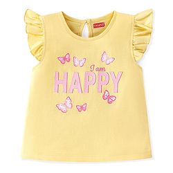 Babyhug 100% Cotton Knit Frill Sleeves Tops with Floral Graphics Pack Of 3 - Pink Navy Blue & Yellow