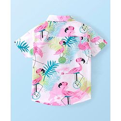 Babyhug 100% Cotton Woven Half Sleeves Regular Collar Shirt With Flamingo Print- Multicolor