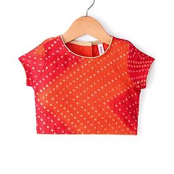 Babyhug Woven Half Sleeves Kotta Printed Choli & Lehenga Set with Dupatta & Border Detailing - Orange