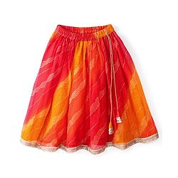 Babyhug Woven Half Sleeves Kotta Printed Choli & Lehenga Set with Dupatta & Border Detailing - Orange