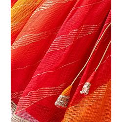 Babyhug Woven Half Sleeves Kotta Printed Choli & Lehenga Set with Dupatta & Border Detailing - Orange