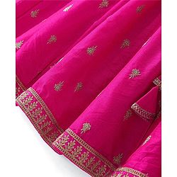 Babyhug Woven Sleeveless Choli With Lehenga & Dupatta Set Floral Embroidery - Pink