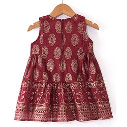 Babyhug Woven Sleeveless Gold Floral Printed Kurti Chudidar and Dupatta Set - Maroon