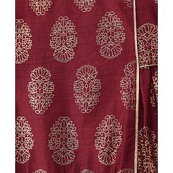 Babyhug Woven Sleeveless Gold Floral Printed Kurti Chudidar and Dupatta Set - Maroon