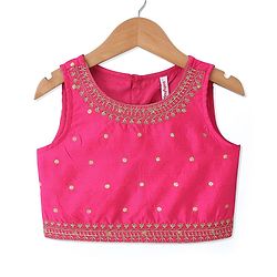 Babyhug Woven Sleeveless Embroidered Choli With Foil Printed Lehenga & Dupatta Set - White & Pink