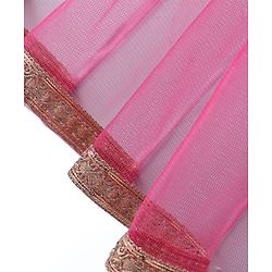 Babyhug Woven Sleeveless Embroidered Choli With Foil Printed Lehenga & Dupatta Set - White & Pink