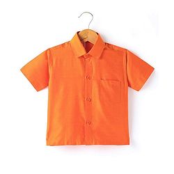Babyhug Woven Half Sleeves Shirt & Mundu Set Solid Color - Orange