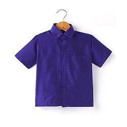 Babyhug Woven Half Sleeves Shirt & Mundu Set Solid Color - Blue