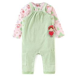 Babyhug Cotton Knit Dungaree with Full Sleeves Inner Tee Scenery Print - Pink & Green