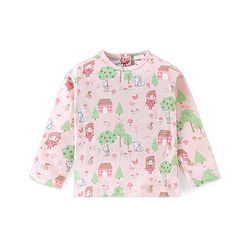 Babyhug Cotton Knit Dungaree with Full Sleeves Inner Tee Scenery Print - Pink & Green