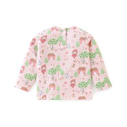 Babyhug Cotton Knit Dungaree with Full Sleeves Inner Tee Scenery Print - Pink & Green