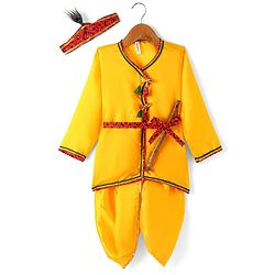 Babyhug Woven Full Sleeves Jamna Set with Forehead Cap & Waistband- Yellow