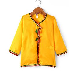 Babyhug Woven Full Sleeves Jamna Set with Forehead Cap & Waistband- Yellow