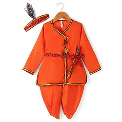 Babyhug Woven Full Sleeves Jamna Set with Forehead Cap & Waistband- Orange
