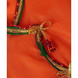 Babyhug Woven Full Sleeves Jamna Set with Forehead Cap & Waistband- Orange