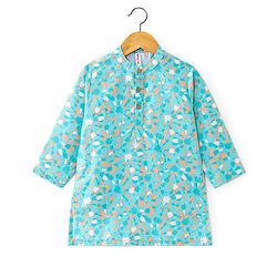 Babyhug Cotton Woven Full Sleeves Kurta Pyjama Set Printed - Blue & White