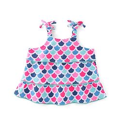 Babyhug Cotton Knit Sleeveless Mermaid Scales Printed & Lace Detailing Top - Multicolour