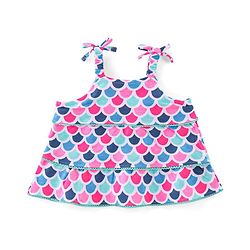 Babyhug Cotton Knit Sleeveless Mermaid Scales Printed & Lace Detailing Top - Multicolour