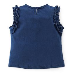 Babyhug Cotton Knit Frill Sleeves Text Graphics Top - Navy Blue