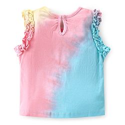 Babyhug Cotton Knit Sleeveless Tie & Dye Top with Text Print & Sequins- Pink & Blue