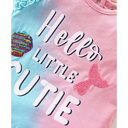 Babyhug Cotton Knit Sleeveless Tie & Dye Top with Text Print & Sequins- Pink & Blue