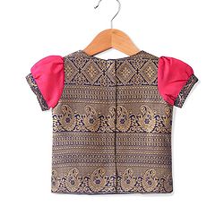 Babyhug Half Sleeves Choli & Pattu Pavada Lehenga  with Dupatta Set Foil Printed - Fuchsia
