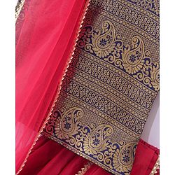 Babyhug Half Sleeves Choli & Pattu Pavada Lehenga  with Dupatta Set Foil Printed - Fuchsia