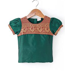 Babyhug Half Sleeves Choli & Pattu Pavada Lehenga  with Dupatta Set Foil Printed - Green