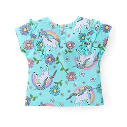Babyhug Cotton Knit Half Sleeves Top with Unicorn Graphics Print - Light Blue