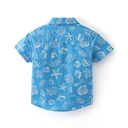 Babyhug Cotton Woven Half Sleeves Shirt Sea Theme  Print- Blue