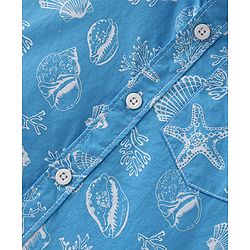 Babyhug Cotton Woven Half Sleeves Shirt Sea Theme  Print- Blue