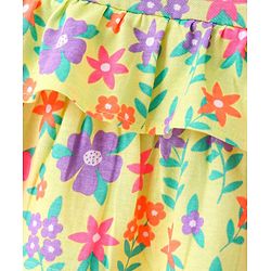 Babyhug 100% Cotton Knit Sleeveless Top with Smocking and Floral Print - Multicolour