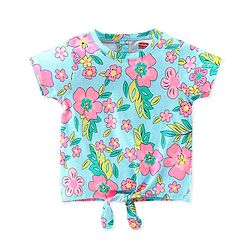 Babyhug 100% Cotton Half Sleeves T-Shirt with Knot Floral Print - Blue