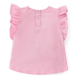 Babyhug 100% Cotton Knit Sleeveless Top With Floral Graphics & Frill Detailing - Pink