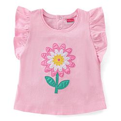 Babyhug 100% Cotton Knit Sleeveless Top With Floral Graphics & Frill Detailing - Pink