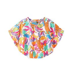 Babyhug Cotton Knit Half Sleeves Kitty & Tropical Printed Top - Multicolour