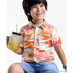 Babyhug Cotton Woven  Half Sleeves Shirt Beach Theme Print - Multicolour