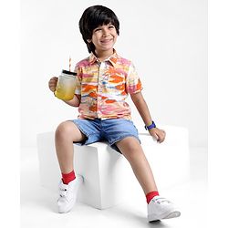Babyhug Cotton Woven  Half Sleeves Shirt Beach Theme Print - Multicolour